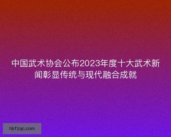 中国武术协会公布2023年度十大武术新闻彰显传统与现代融合成就