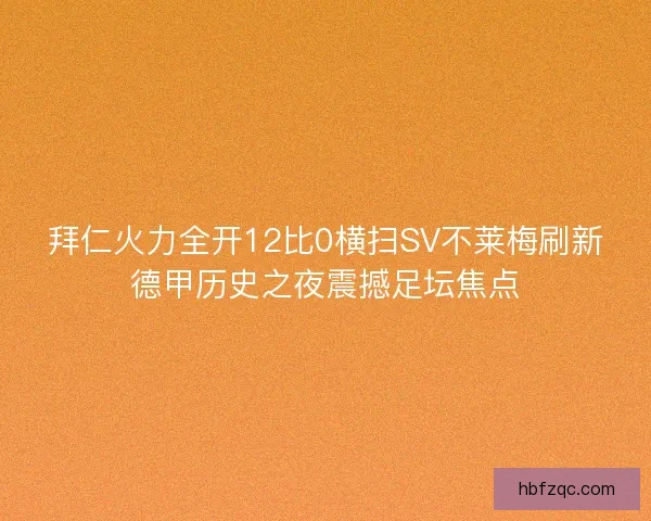 拜仁火力全开12比0横扫SV不莱梅刷新德甲历史之夜震撼足坛焦点